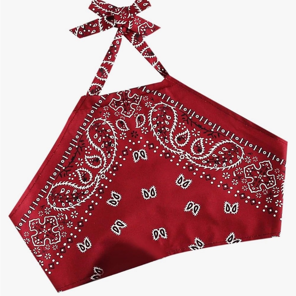 • Red Bandana Print Halter Top •